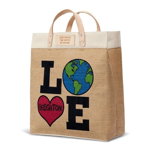 Brighton Limited Edition Jute Tan and Red Love‎ Earth Tote Bag  MSRP $129 - Picture 1 of 16